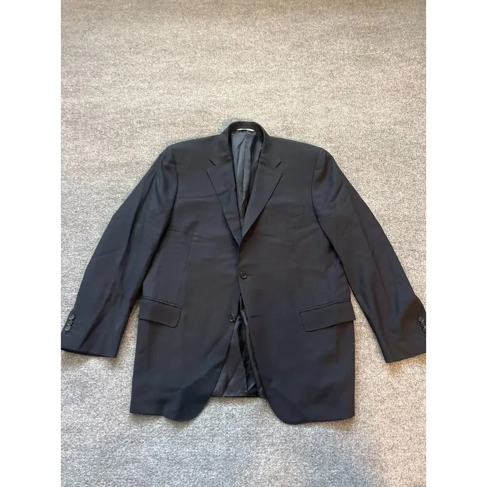 Canali Made In Italy 100% Wool Black Double Breasted Notch Lapel Suit Jacket L